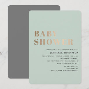 Simple Neutral Eucalyptus Green & Gold Baby Shower Invitation