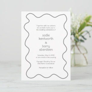 Simple Neutral Grey Squiggle Frame Modern Wedding Invitation