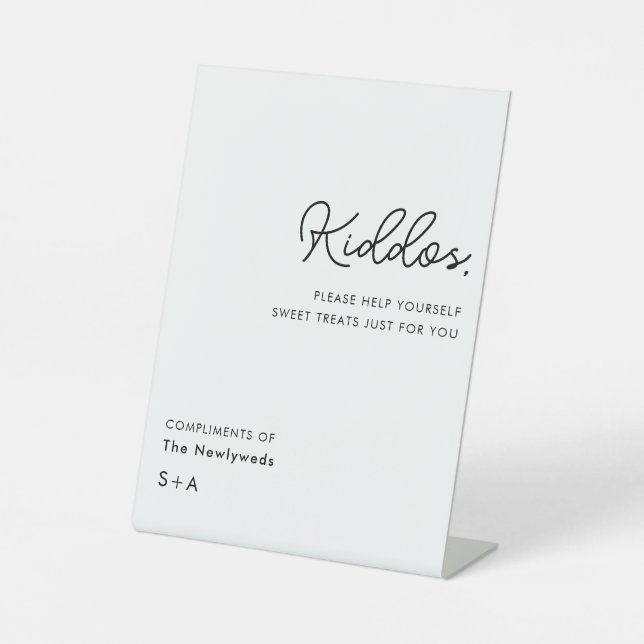 Simple Neutral Kiddos Wedding Treats Table Pedestal Sign (Front)