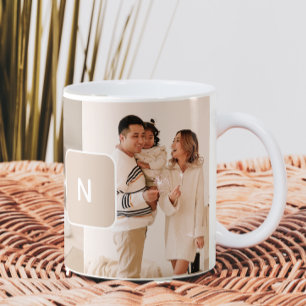 Simple Neutral Monogram Two Photo Coffee Mug