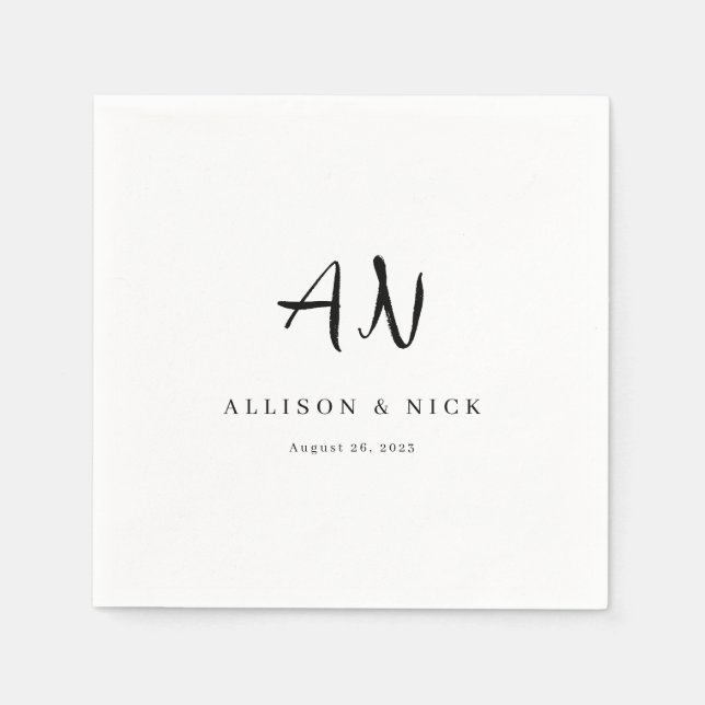 Simple Neutral Monogram Wedding Napkins (Front)