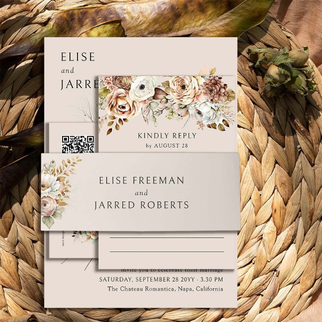 Simple Neutral Rustic Brown Floral Wedding Invitation Belly Band (Wedding invitation belly band from Rustic Floral Brown Neutral Wedding Collection by Darling & May)