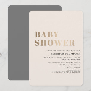 Simple Neutral Taupe & Gold Baby Shower Invitation