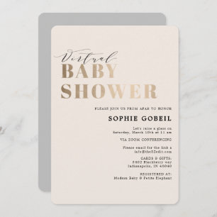 Simple Neutral Taupe & Gold VIRTUTAL Baby Shower Invitation