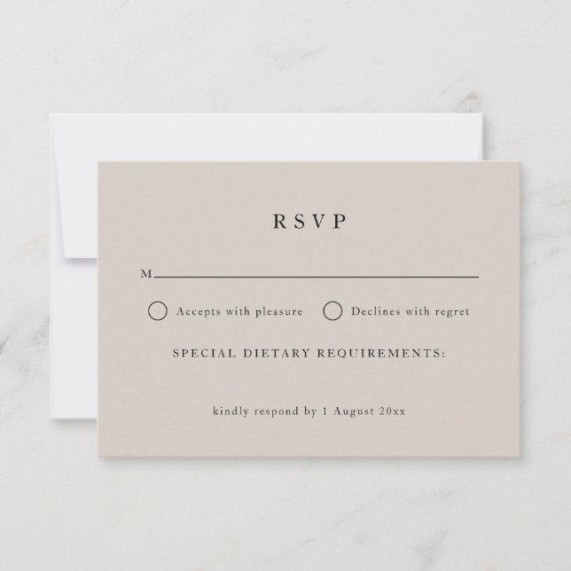 Simple Neutral Taupe Text Only Elegant Wedding RSVP Card (Front)