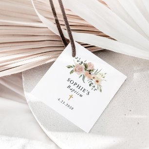 Simple Neutral Watercolor Flowers   Baptism Favour Tags