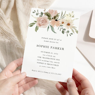 Simple Neutral Watercolor Flowers Bridal Shower Invitation