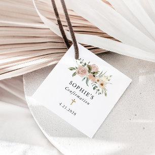 Simple Neutral Watercolor Flowers Confirmation Favour Tags