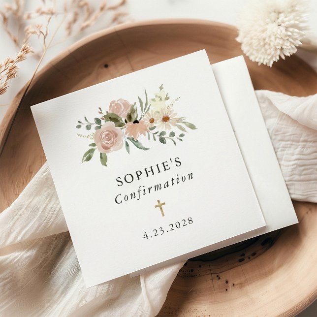 Simple Neutral Watercolor Flowers | Confirmation Napkin (Creator Uploaded)