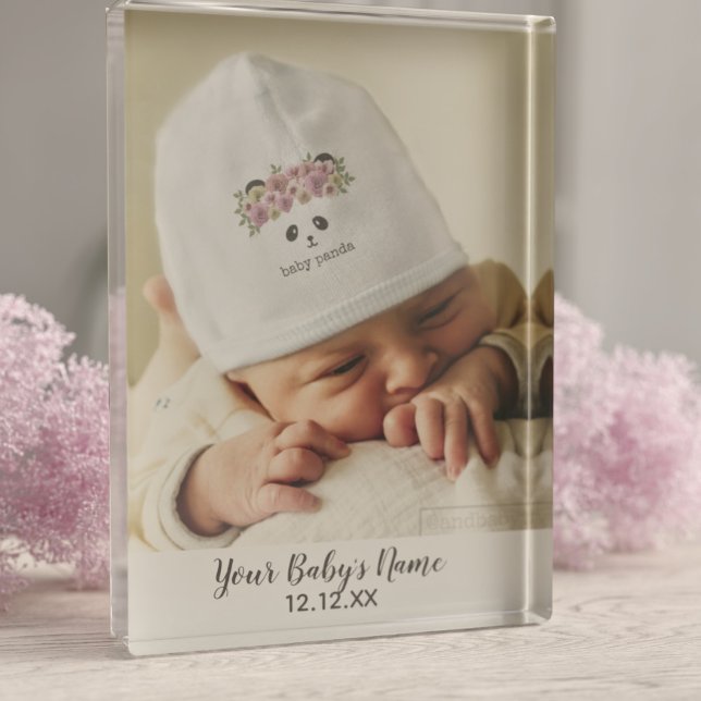 Simple New Baby Custom Nursery Photo Block (Just upload your photo and add  a name and birth date to this baby photo block)