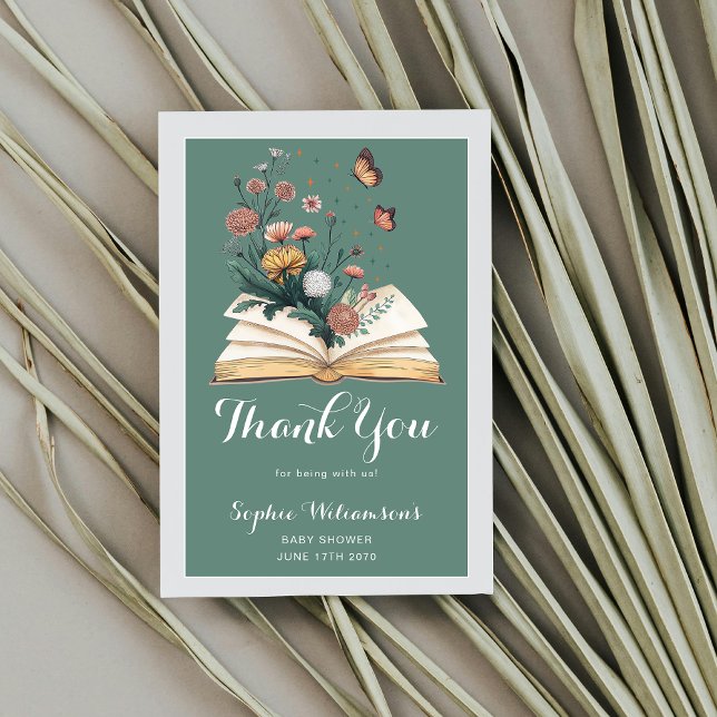 Simple New Chapter Storybook Flowers Baby Shower  Thank You Card (Creator Uploaded)