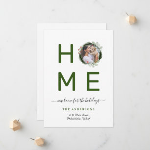 Simple New HOME for Holidays Wreath Photo Moving Announcement