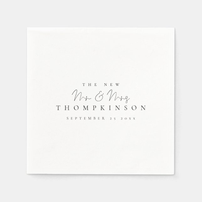 Simple New Mr and Mrs Name Date Script Napkin (Front)
