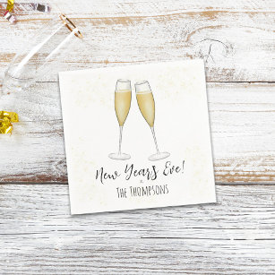 Simple New Years Party Champagne Watercolor Gold Napkin