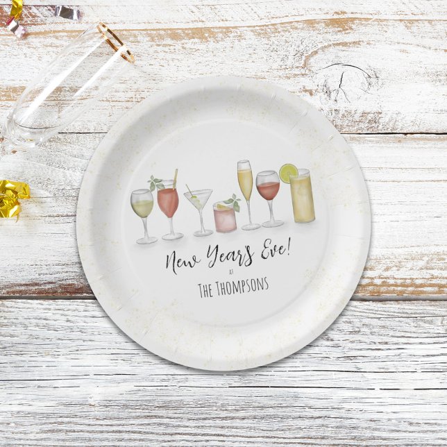 Simple New Years Party Cocktail Drinks Watercolor Paper Plate (Creator Uploaded)
