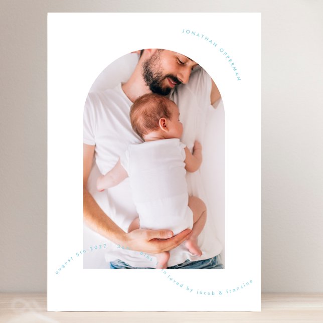 simple newborn arch photo collage baby blue birth announcement (Creator Uploaded)