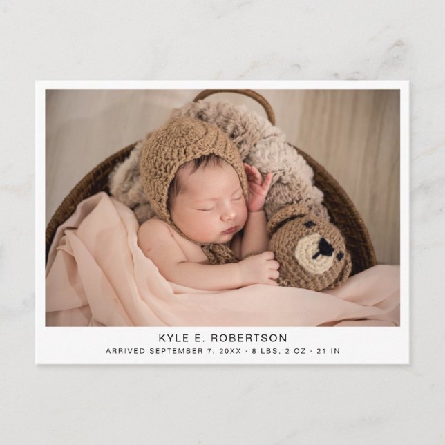 Simple Newborn Baby Photo Birth Announcement Postcard (Front)