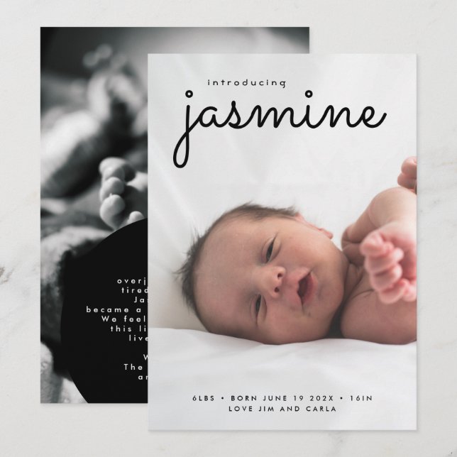 simple newborn photo collage birth announcement (Front/Back)