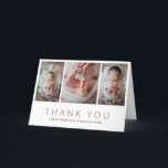 Simple Newborn Photo Collage Gold Baby Shower Thank You Card<br><div class="desc">Modern Baby Shower Thank You Card featuring a simple, minimalist design with a photo collage on the front along with baby's name and "Thank You" in faux gold. The inside has one horizontal photo (for a total of four pictures) along with your personalised message. This elegant gender neutral Thank You...</div>