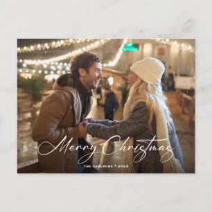 Simple Newlywed Photo Christmas Holiday Postcard