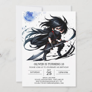Simple Ninja Black Belt Birthday Invitation