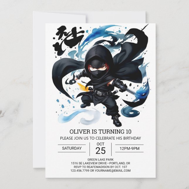 Simple Ninja Martial Arts Birthday Invitation (Front)