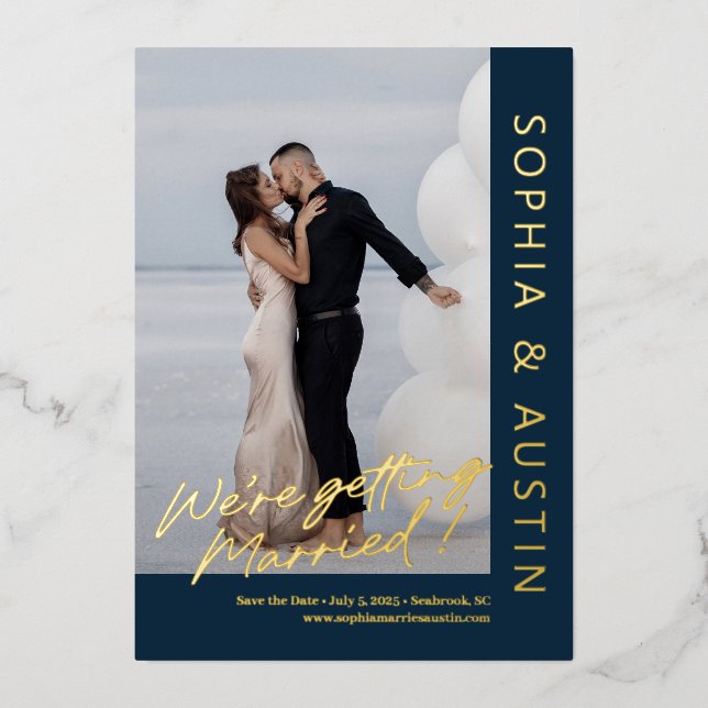 Simple Note FOIL Custom Colour Save The Date Card (Front)