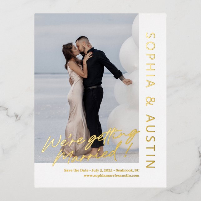 Simple Note FOIL Wedding Save The Date Postcard (Front)