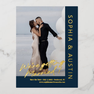 Simple Note FOIL Wedding Save The Date Postcard