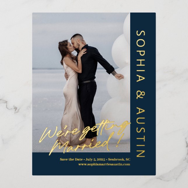 Simple Note FOIL Wedding Save The Date Postcard (Front)