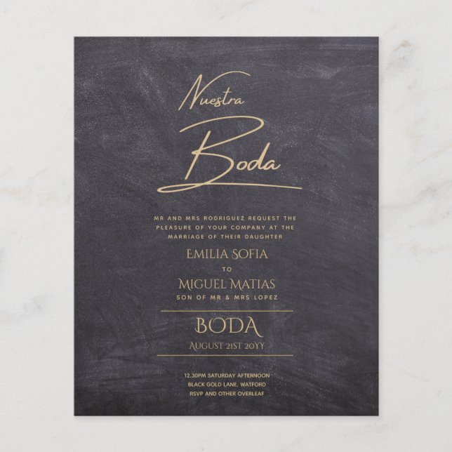 Simple Nuestra BODA Spanish Wedding Text Only Inv (Front)