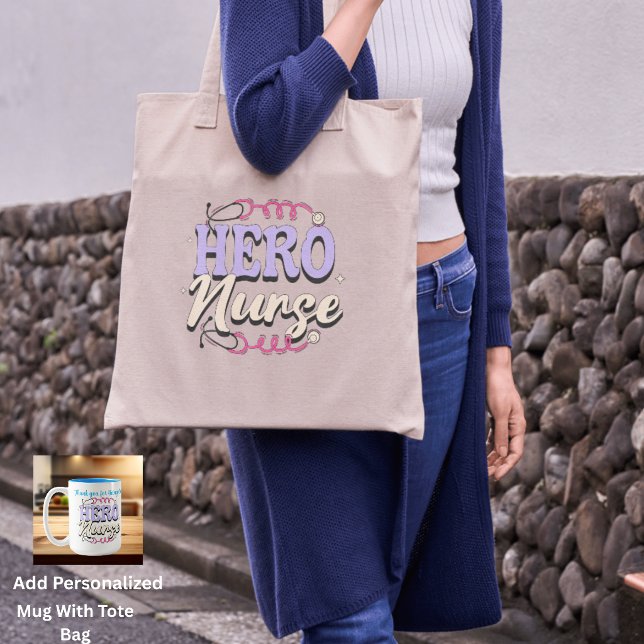Simple Nurse Hero Pinks & Violet Typography Tote Bag (Add Personalized Mughttps://www.zazzle.com/cute_gratitude_nurse_blues_typography_personalize_two_ton)