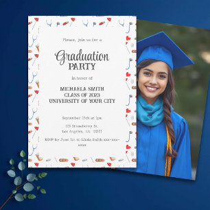 Simple Nurse Medical Pattern Graduation Photo Invitation