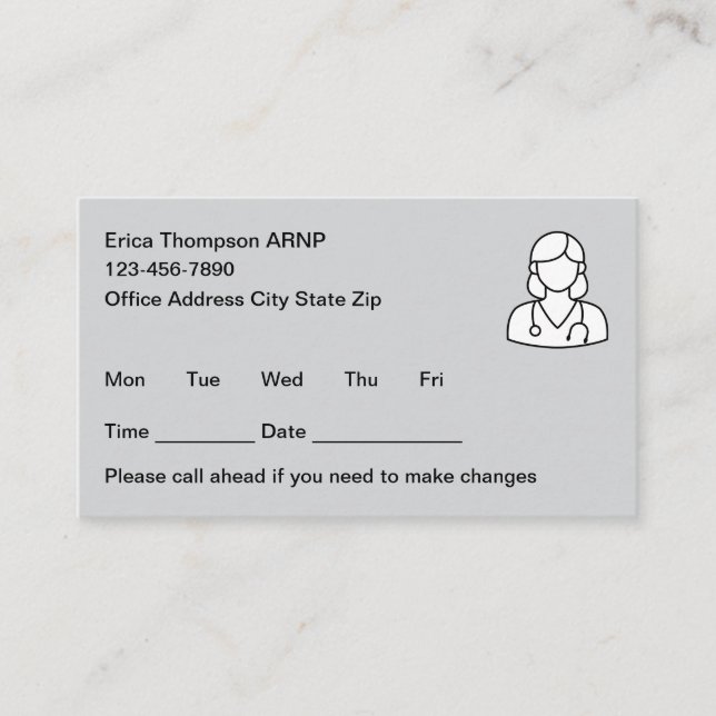 Simple Nurse Practitioner Appointment Cards (Front)