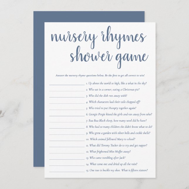 Simple Nursery Rhymes | Dusty Blue Game Card (Front/Back)