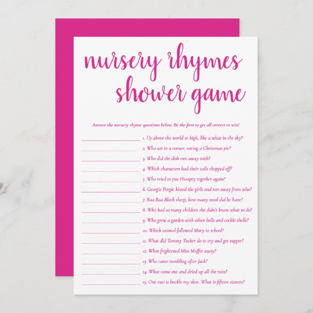 Simple Nursery Rhymes | Hot Pink Game Card (Front/Back)