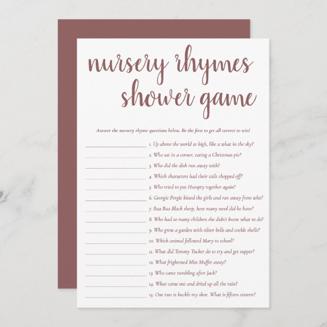 Simple Nursery Rhymes | Mauve Pink Game Card (Front/Back)