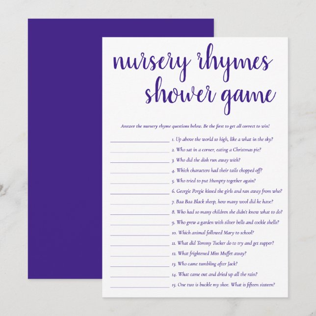 Simple Nursery Rhymes | Purple and White Game Card (Front/Back)