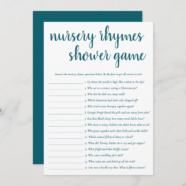 Simple Nursery Rhymes | Teal Aqua Game Card (Front/Back)