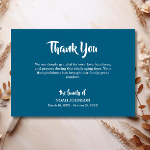 Simple ocean blue Traditional Funeral Sympathy Thank You Card