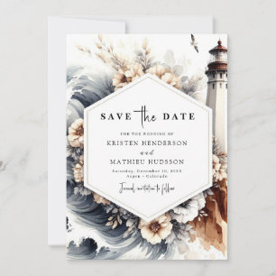 Simple Ocean Chic Lighthouse Wedding Save The Date