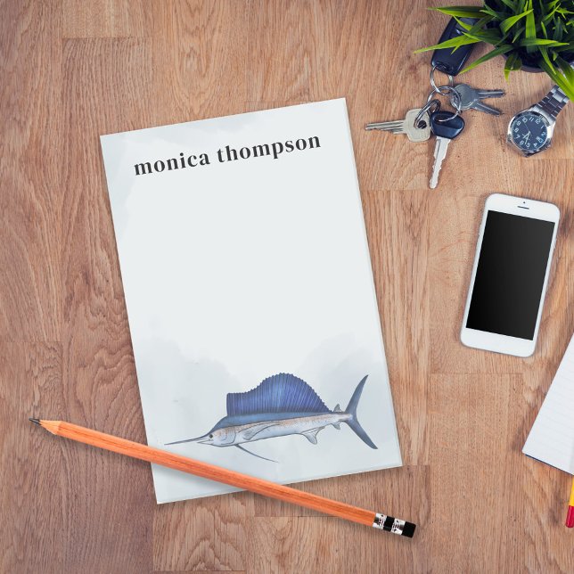 Simple Ocean Fishing Personalised Post-it Notes (Creator Uploaded)