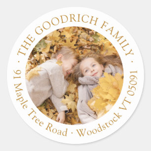 Simple Ochre Fall Photo Round Return Address Label