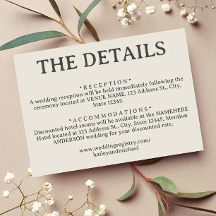 Simple Off White Retro Wedding Details Enclosure Card