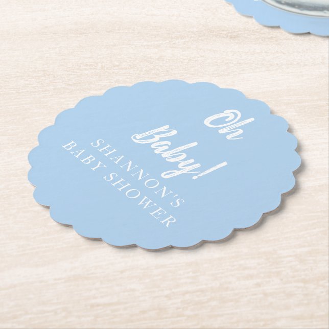 Simple Oh Baby Light Blue Baby shower for Boys Paper Coaster (Angled)