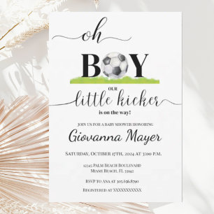 Simple Oh Boy Soccer Boy Baby Shower Invitation