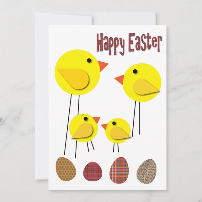 Simple Old Style Easter Chickens and Eggs Holiday Card (Front)