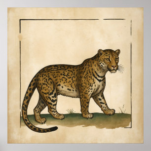 Simple Old Style Leopard Art Poster