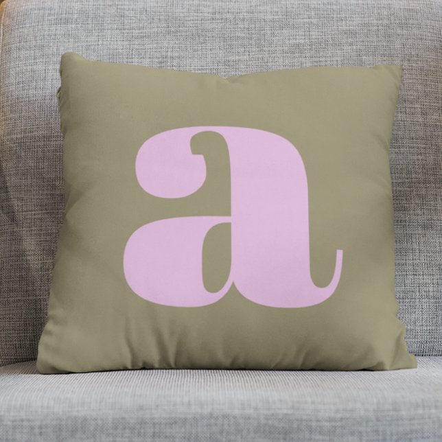 Simple Olive and Lilac Bold Retro Monogram Initial Cushion (Creator Uploaded)