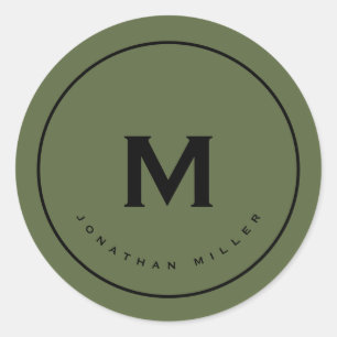 Simple Olive Black Classic Monogram Round Sticker